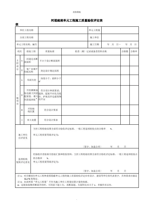 河道疏浚单元工程施工质量验收评定表