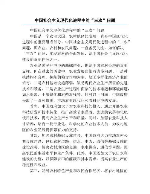 中国社会主义现代化进程中的“三农”问题