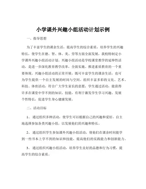 小学课外兴趣小组活动计划示例