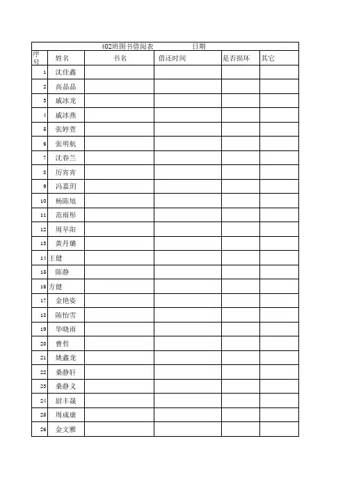 小学班级图书角借书单登记表
