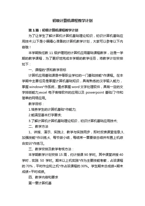 初级计算机课程教学计划