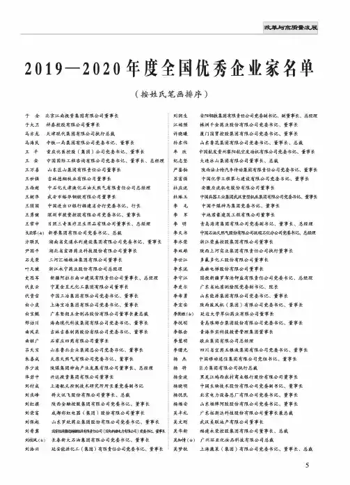2019-2020年度全国优秀企业家名单