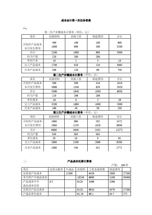 成本会计第4次任务答案