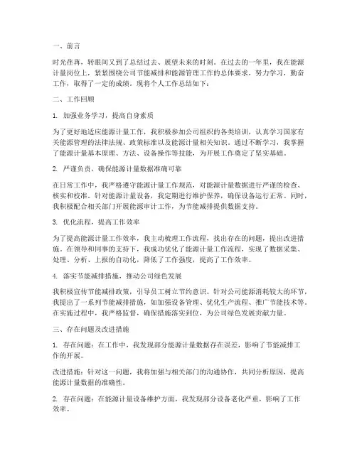 能源计量个人工作总结