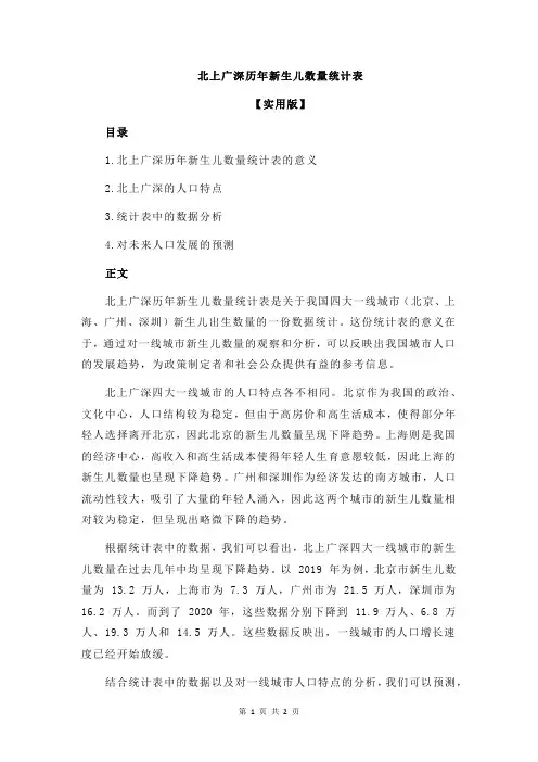 北上广深历年新生儿数量统计表