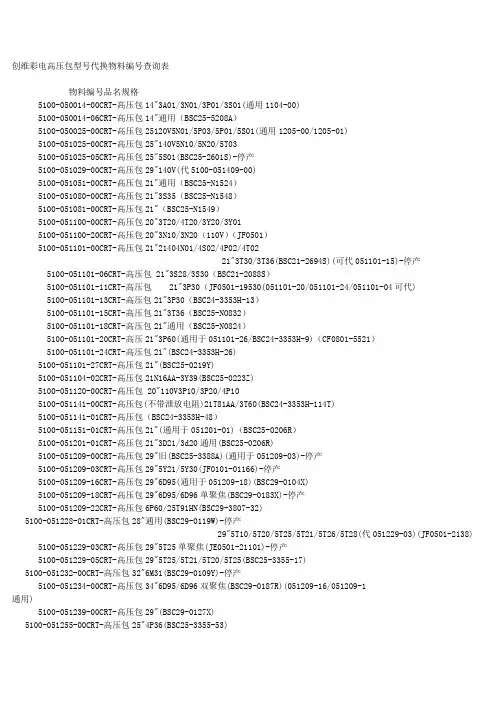创维高压包型号代换物料编号查询表