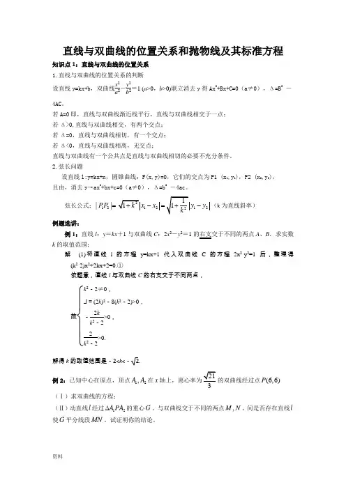直线与双曲线位置关系