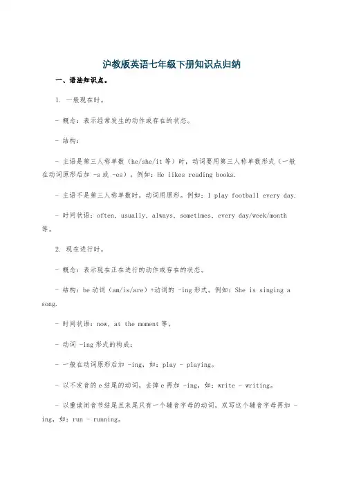 沪教版英语七年级下册知识点归纳