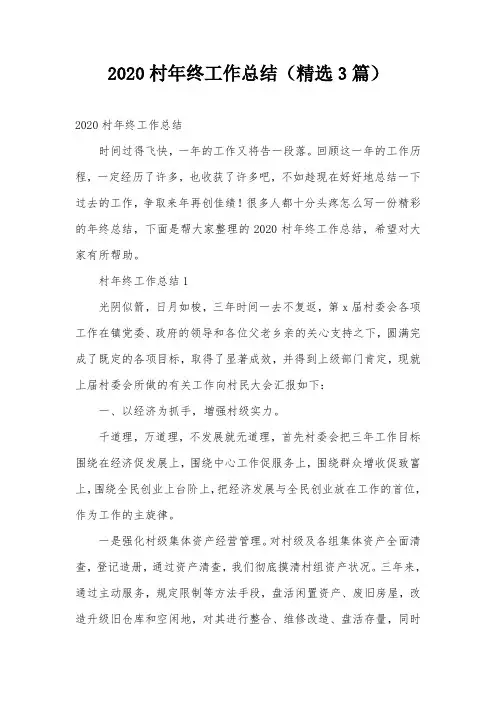 2020村年终工作总结(精选3篇)