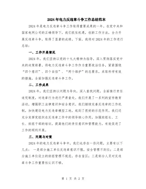 2024年电力反违章斗争工作总结范本