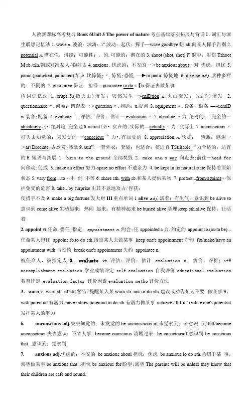 Unit 5 The power of nature 考点基础落实拓展与背诵学案--高三英语一轮复习
