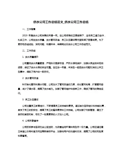 供水公司工作总结范文_供水公司工作总结