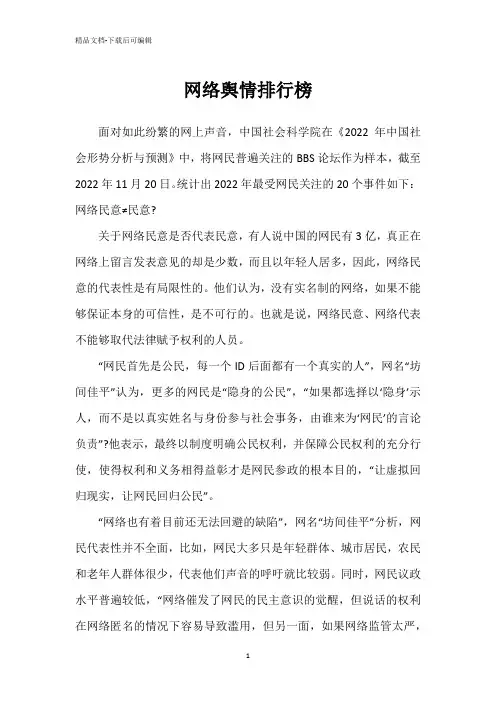 网络舆情排行榜