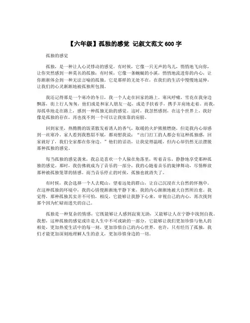 【六年级】孤独的感觉 记叙文范文600字