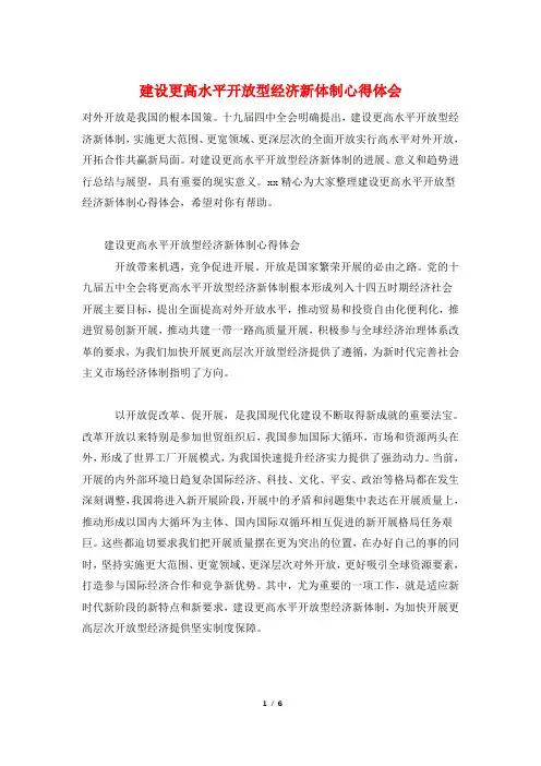 建设更高水平开放型经济新体制心得体会