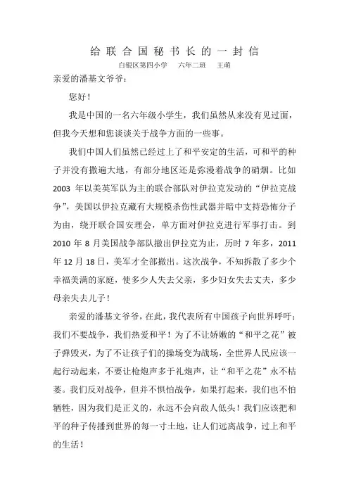 给联合国秘书长的一封信王萌