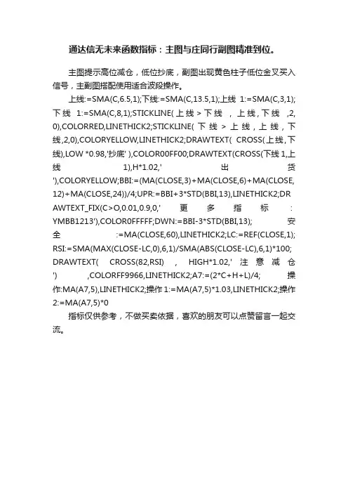 通达信无未来函数指标：主图与庄同行副图精准到位。
