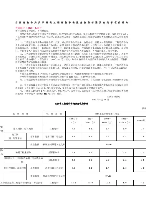 山西省工程造价咨询服务收费标准