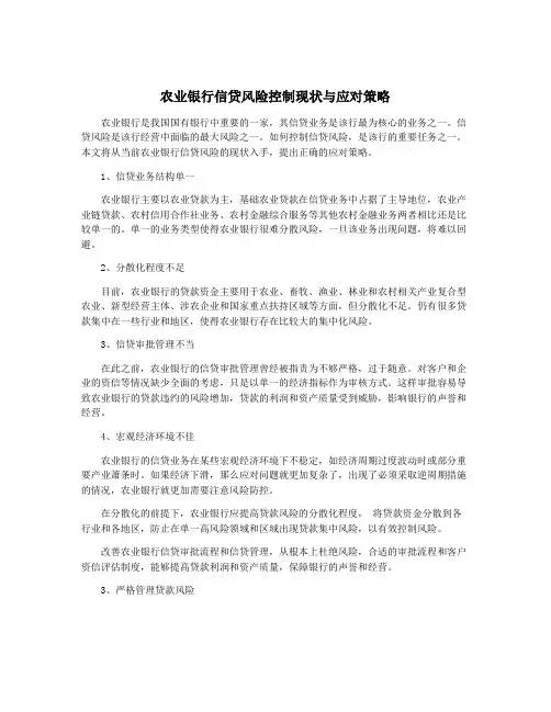 农业银行信贷风险控制现状与应对策略