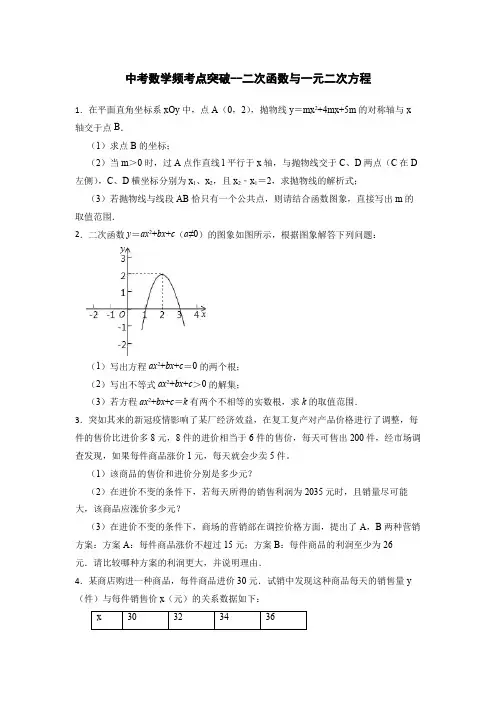 中考数学频考点突破 二次函数与一元二次方程