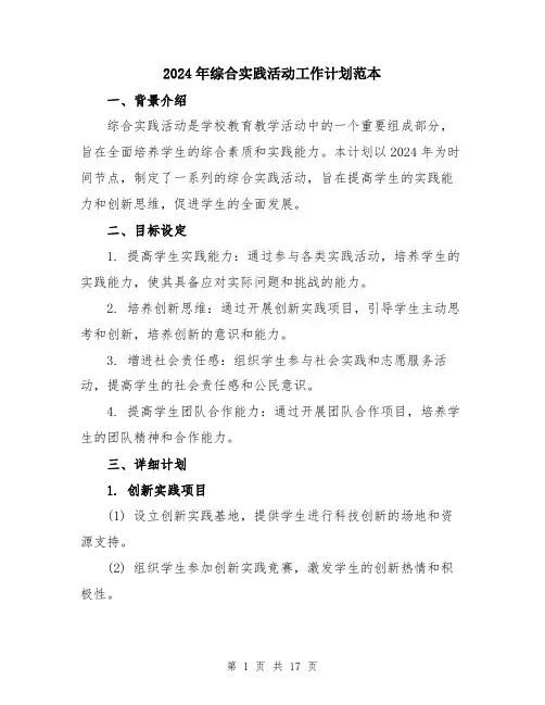 2024年综合实践活动工作计划范本（5篇）