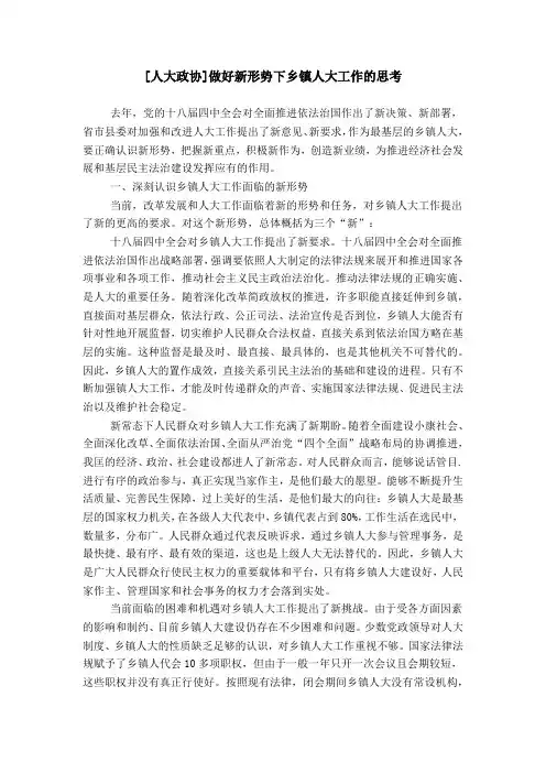 [人大政协]做好新形势下乡镇人大工作的思考