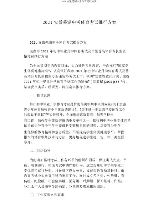 2020安徽芜湖中考体育考试方案