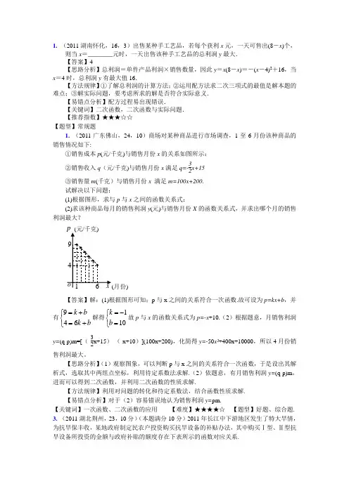 二次函数利润最大问题