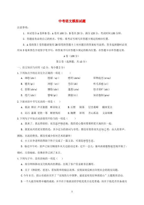 四川省2020届中考语文模拟试题 