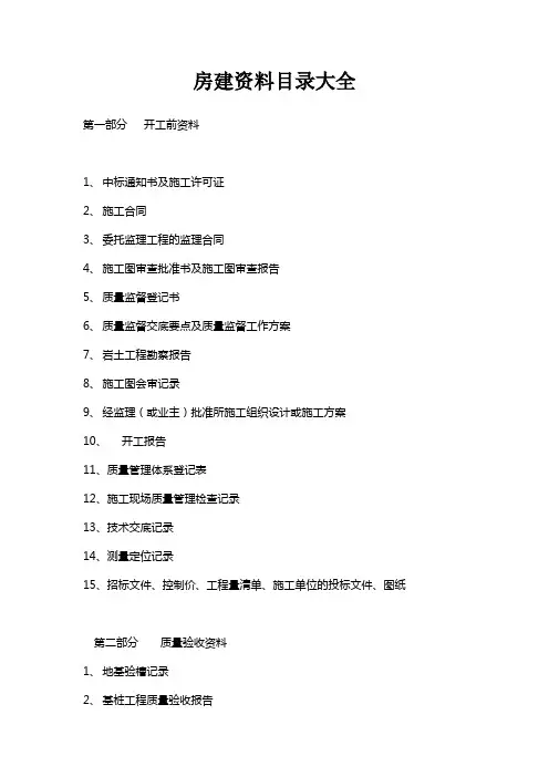 房建资料目录大全