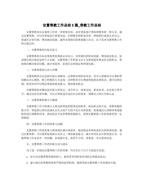 安置帮教工作总结5篇_带教工作总结