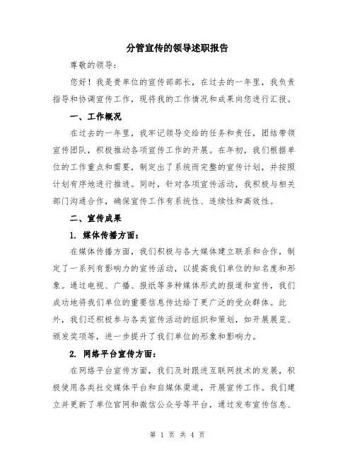 分管宣传的领导述职报告