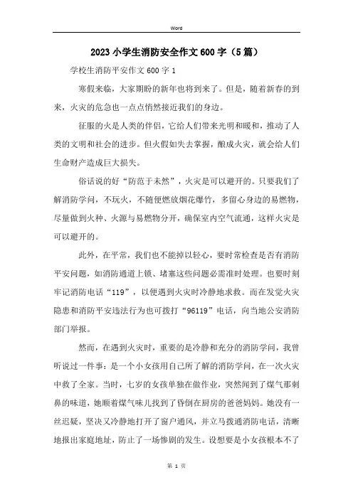 2023小学生消防安全作文600字(5篇)