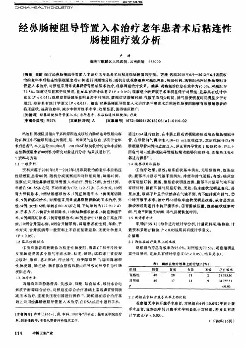 经鼻肠梗阻导管置入术治疗老年患者术后粘连性肠梗阻疗效分析