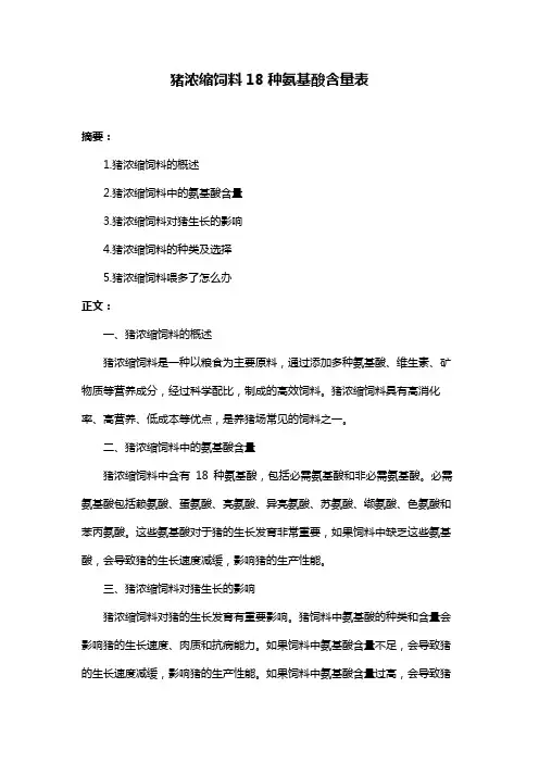 猪浓缩饲料18种氨基酸含量表