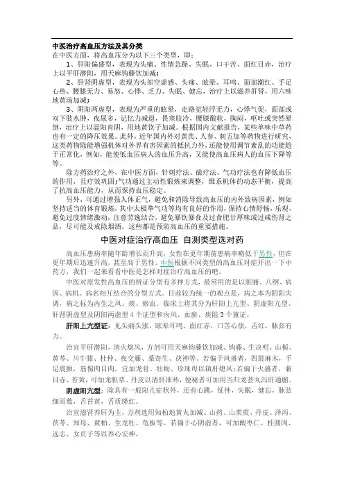 中医治疗高血压方法及其分类