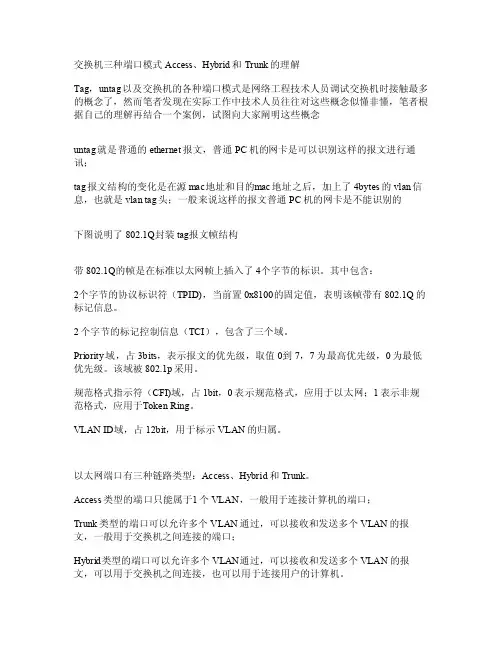 交换机三种端口模式Access、Hybrid和Trunk的理解