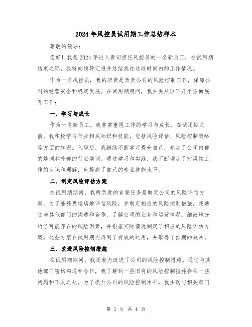 2024年风控员试用期工作总结样本(2篇)