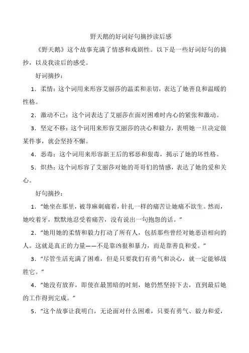 野天鹅的好词好句摘抄读后感