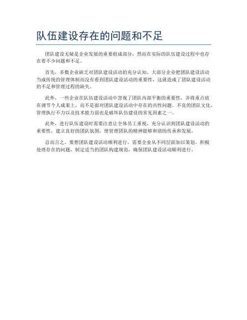 队伍建设存在的问题和不足