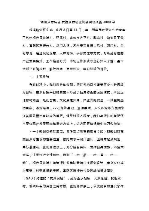 调研乡村特色,发掘乡村创业机会实践报告3000字