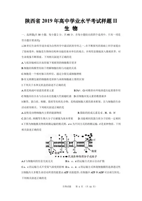 陕西省2019年高中学业水平考试样题II