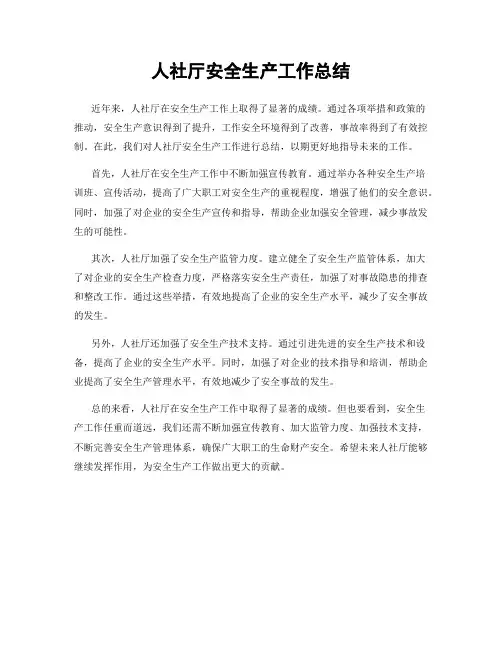 人社厅安全生产工作总结