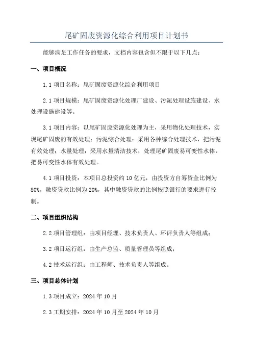 尾矿固废资源化综合利用项目计划书
