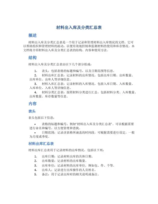 材料出入库及分类汇总表