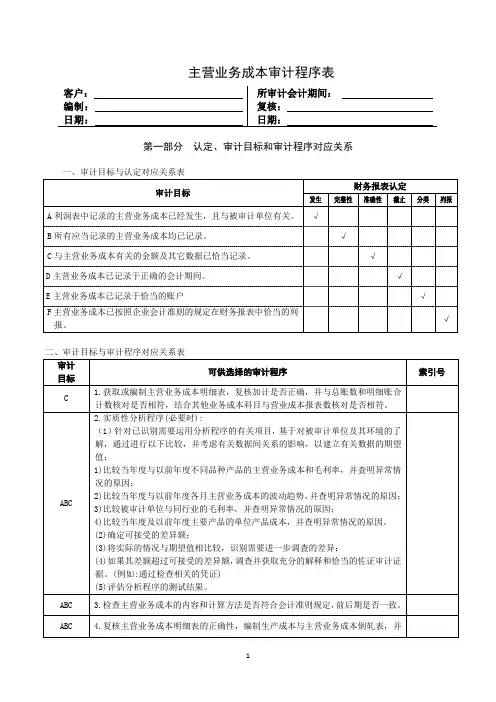 LB主营业务成本的认定、审计目标和审计程序