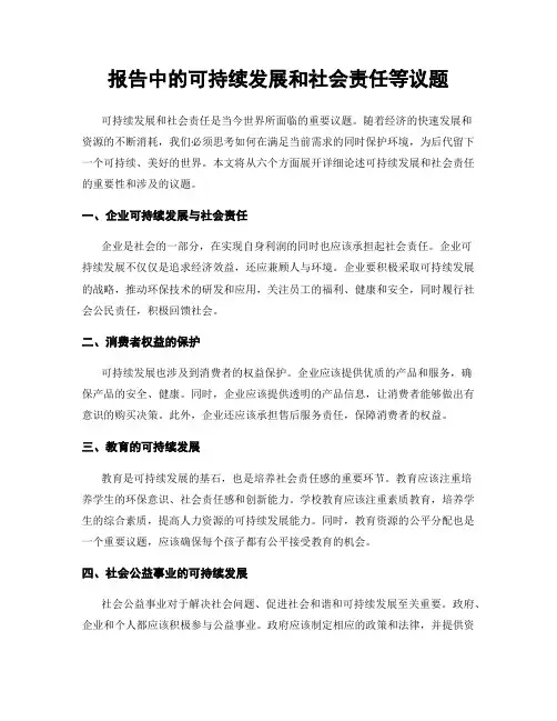报告中的可持续发展和社会责任等议题