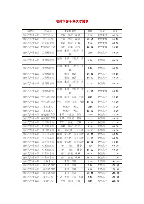 池州汽车站刻表