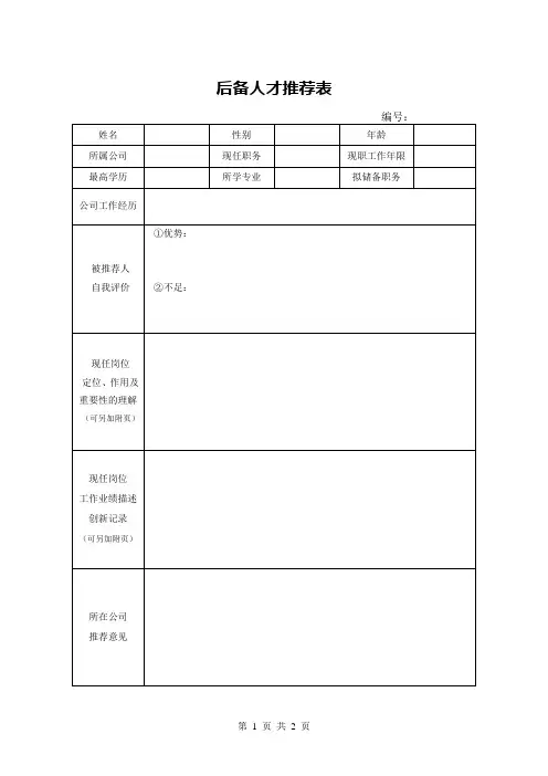 后备人才推荐表