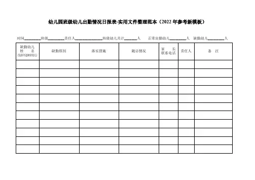 幼儿园班级幼儿出勤情况日报表-实用文件整理范本(2022年参考新模板)
